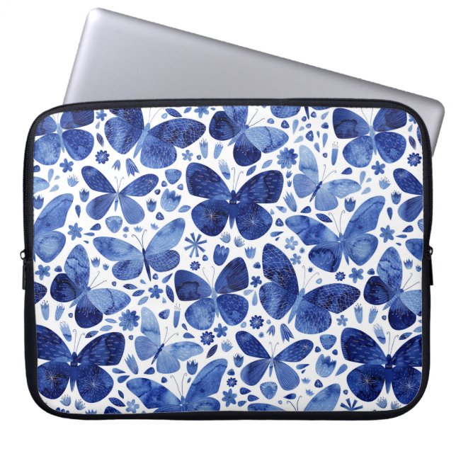 Butterflies Watercolor Blue Laptop sleeve (Framsidan)