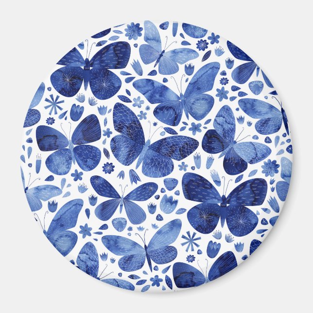 Butterflies Watercolor Blue Magnet (Framsidan)