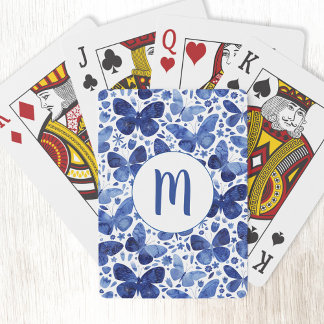 Butterflies Watercolor Blue Monogram Casinokort
