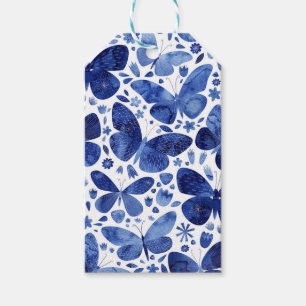 Butterflies Watercolor Blue Presentetikett