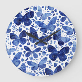 Butterflies Watercolor Blue Stor Klocka