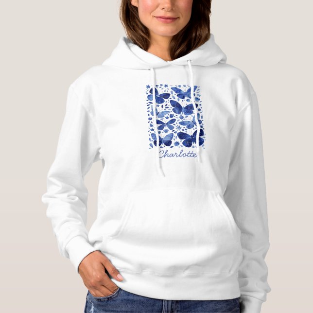 Butterflies Watercolor Blue T Shirt (Framsida)