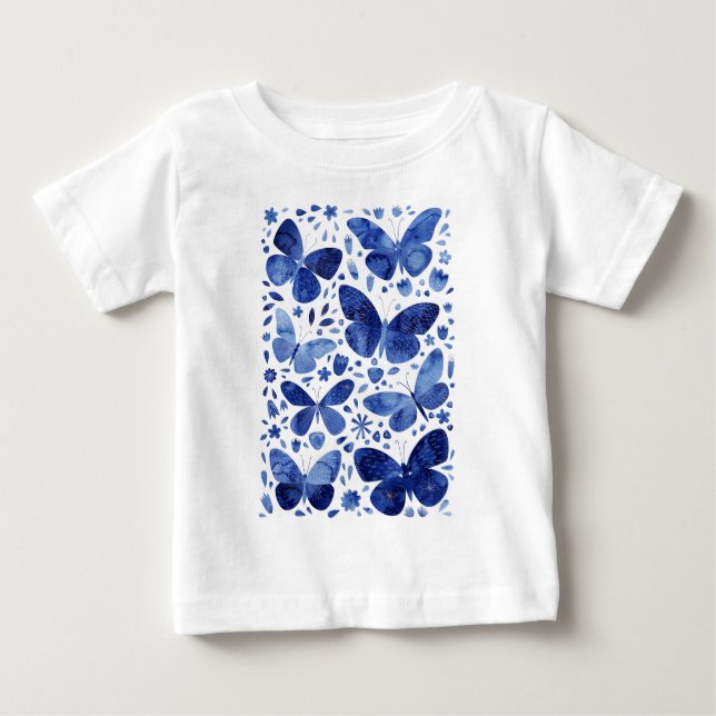Butterflies Watercolor Blue T Shirt (Framsida)