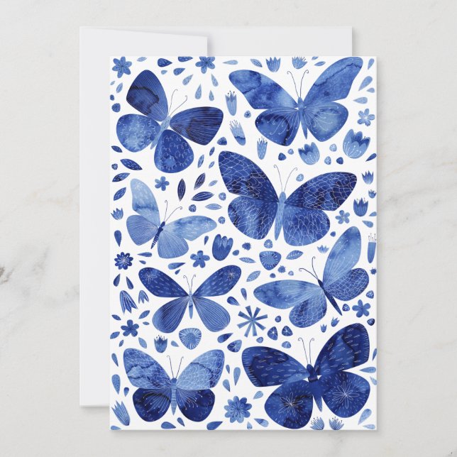 Butterflies Watercolor Blue Tack Kort (Framsida)