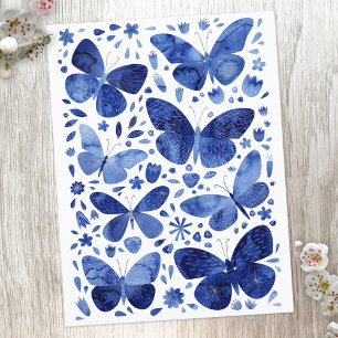 Butterflies Watercolor Blue Vykort