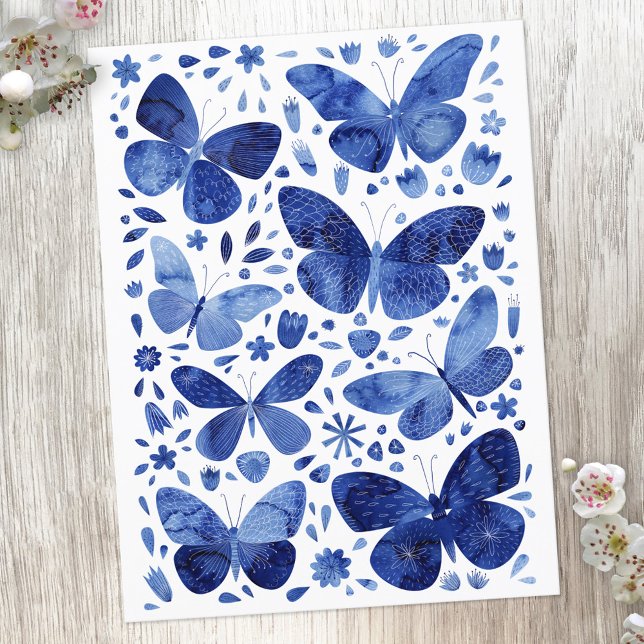Butterflies Watercolor Blue Vykort (Skapare uppladdad)