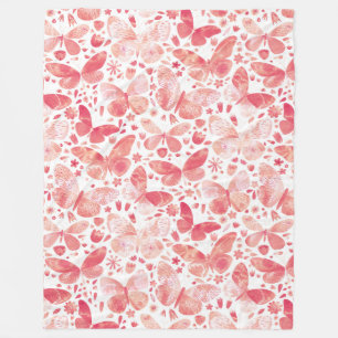 Butterflies Watercolor Coral Rosa Fleecefilt