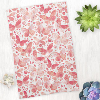 Butterflies Watercolor Coral Rosa Kitchen Towel Kökshandduk