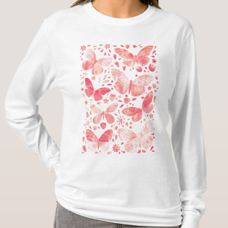 Butterflies Watercolor Coral Rosa T Shirt