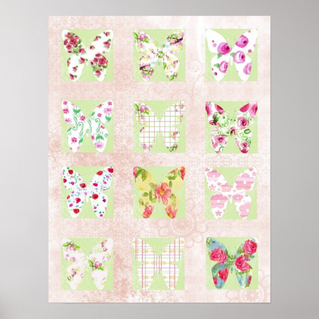 Butterflies Watercolor Flowers Collage Poster (Framsidan)