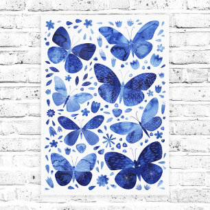 Butterflies Watercolor Indigo Blue-Kanvastryck Canvastryck