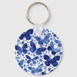 Butterflies Watercolor Indigo Blue Keepsako Nyckelring