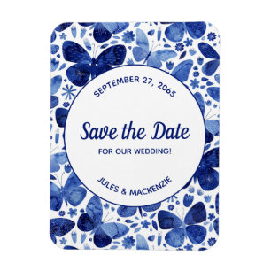Butterflies Watercolor Indigo Blue Spara datum Magnet