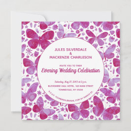 Butterflies Watercolor Magenta Rosa Evening Inbjudningar