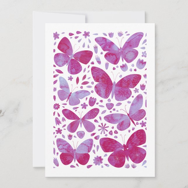 Butterflies Watercolor Magenta Rosa Hälsning Card (Framsida)