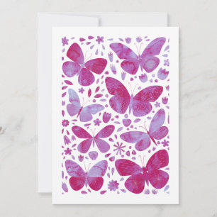 Butterflies Watercolor Magenta Rosa Hälsning Card