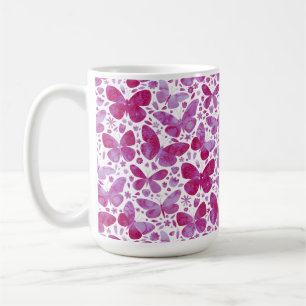 Butterflies Watercolor Magenta Rosa Kaffemugg
