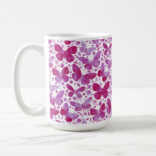 Butterflies Watercolor Magenta Rosa Kaffemugg (Vänster)