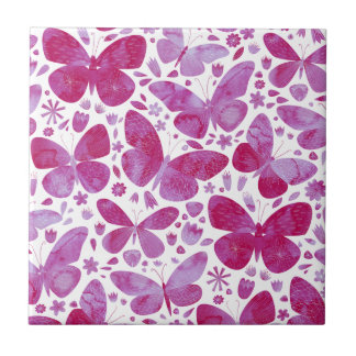 Butterflies Watercolor Magenta Rosa Kakelplatta