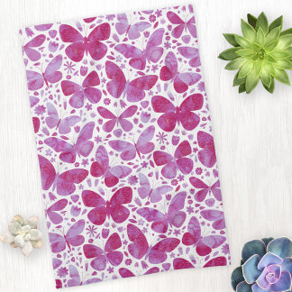 Butterflies Watercolor Magenta Rosa Kitchen Towel Kökshandduk