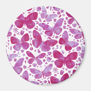 Butterflies Watercolor Magenta Rosa Magnet