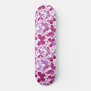 Butterflies Watercolor Magenta Rosa Mini Skateboard Bräda 18,5 Cm