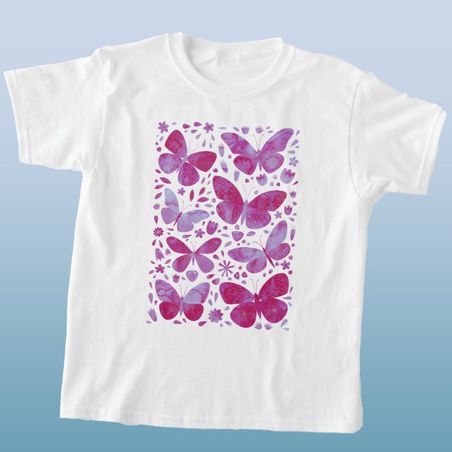 Butterflies Watercolor Magenta Rosa T Shirt (Magenta pink watercolor butterfly t-shirt)