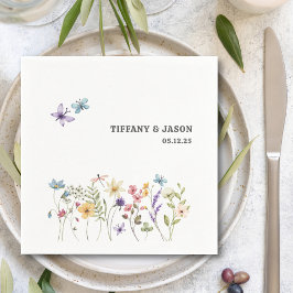 Butterflies Watercolor Wildblomme Blommigt Bröllop Pappersservett