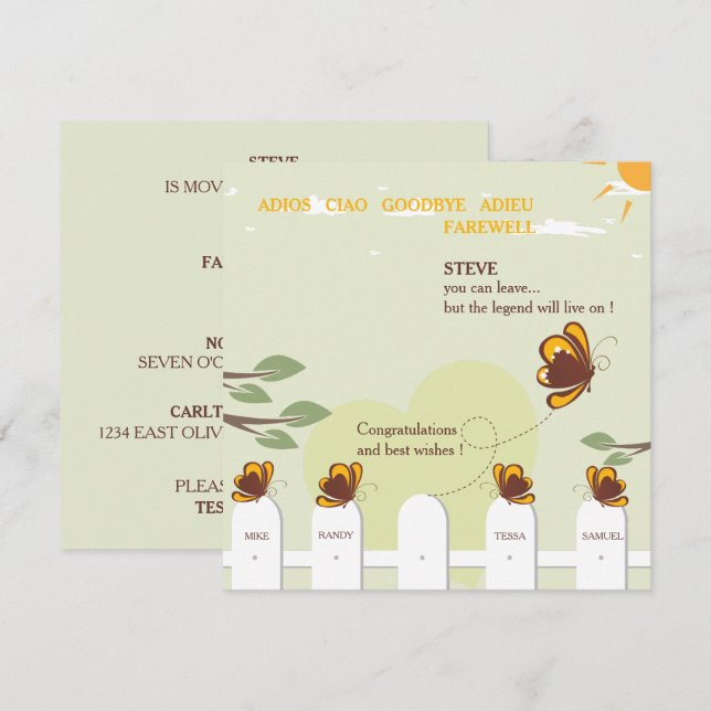 Butterflies Whimsical Farewell Party-inbjudan Inbjudningar (Fram/baksida)