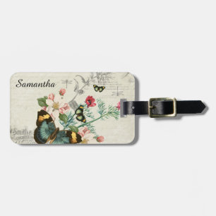 Butterflies WildblommVintage Blommigt Ephemera Bagagebricka