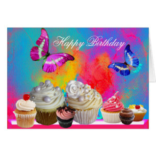 BUTTERFLIES YUMMY-MUFFINSAR,FÄRGBIRTHDAY HÄLSNINGSKORT