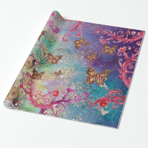 BUTTERFLIK I GULT GULD AQUA BLUE SPARKLES PRESENTPAPPER