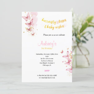 BUTTERFLISKA KISSER OCH BABY ÖNSKEMÅL ROSA BIRTHDA INBJUDNINGAR