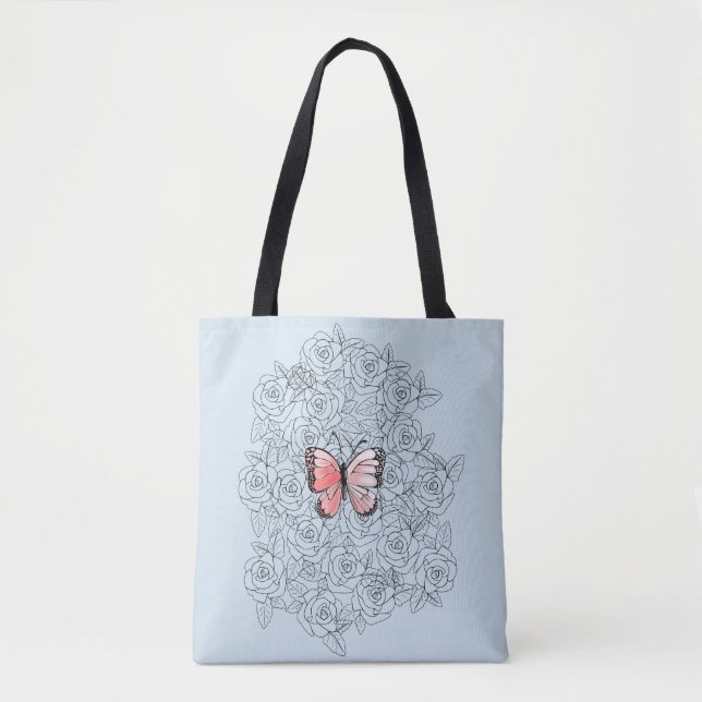 Butterfllies Tote Bag med Ro - Välj Färg Tygkasse (Framsida)