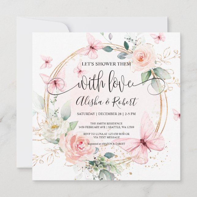 Butterflugor Låt oss dem med Kärlek Par Inbjudningar (Framsida)