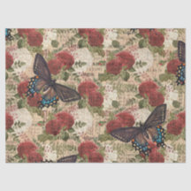 Butterflugor med rött och vitt Rosor decoupage