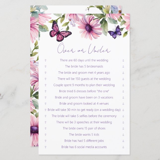 Butterflugor möhippa över eller under spel (Fram/baksida)