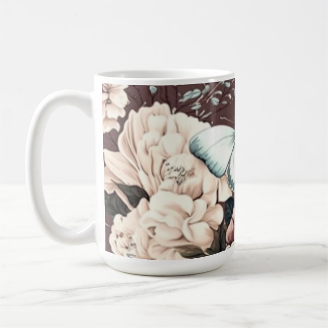 Butterflugor och bruna blommor kaffemugg (Vänster)