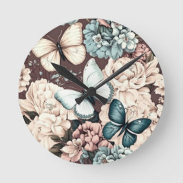 Butterflugor och bruna blommor rund klocka