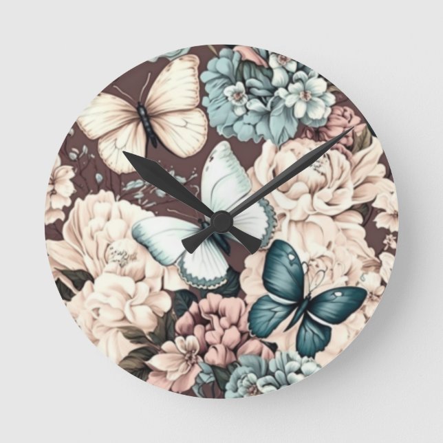 Butterflugor och bruna blommor rund klocka (Framsida)