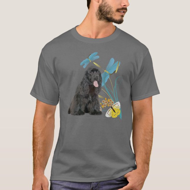 Butterflugor och dragonflies Blk Cocker Tee (Framsida)