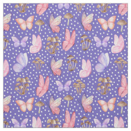 Butterflugor och svampar på Iris Blue Tyg
