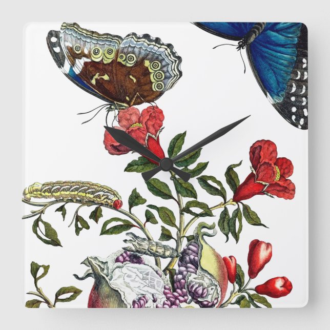 Butterflugor på granat fyrkantig klocka (Framsida)