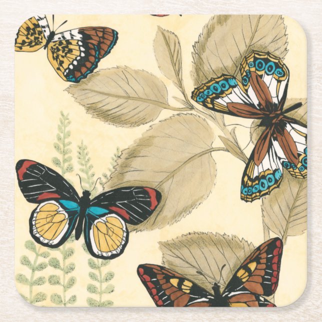Butterflugor som glider över Löv Underlägg Papper Kvadrat (Framsidan)