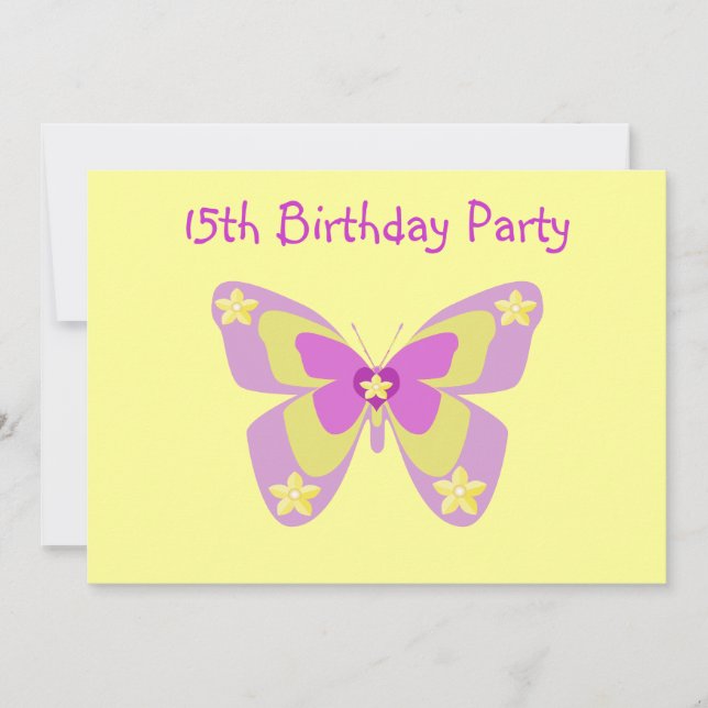 Butterfly, 15:e Födelsedagsfest inbjudan (Framsida)