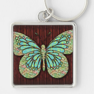 Butterfly 1-nyckelkedja fyrkantig silverfärgad nyckelring