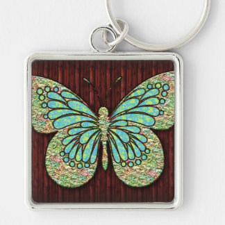 Butterfly 1-nyckelkedja fyrkantig silverfärgad nyckelring