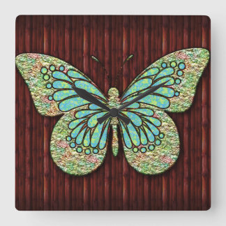 Butterfly 1 Wall Clocks BKGd. & Nummeralternativ Fyrkantig Klocka