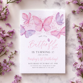 Butterfly 1st Birthday Invitation Pink Purple Girl Inbjudningar