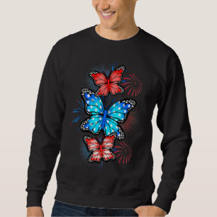 Butterfly 4 juli Amerikanska Flagga US Women Girl Lång Ärmad Tröja